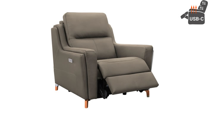 Parker Knoll Portland Power Plus Recliner Headrest Lumbar USB Heated Seat Madri Mushroom Leather Mahogany Leg